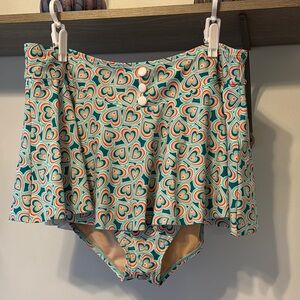 Unique Vintage Green and Pink Heart Swim Skirt